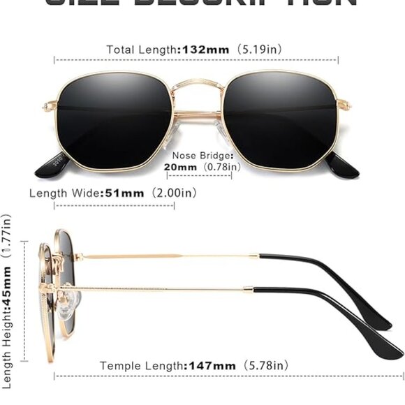 Polarized Sunglasses for Womens Men Trendy Square Hexagonal Flat Mirrored main image 4